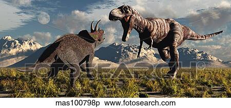 Tyrannosaurus Rex and Triceratops meet for a battle to the death. View Large Illustration Stock Illustration - Tyrannosaurus Rex and Triceratops meet for a battle to the death.. Fotosearch