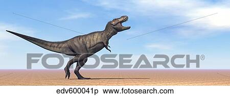 Tyrannosaurus Rex dinosaur standing in the desert. View Large Illustration Stock Illustration - Tyrannosaurus Rex dinosaur standing in the desert.. Fotosearch