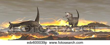 Tyrannosaurus Rex dinosaurs dying from a big meteorite crash. View Large Illustration Stock Illustration - Tyrannosaurus Rex dinosaurs dying from a big meteorite crash.. Fotosearch