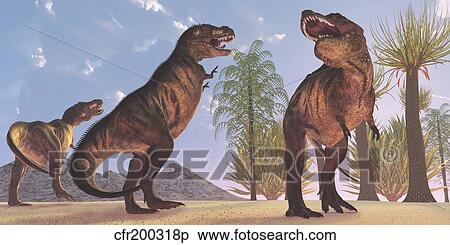 Stock Illustration - Tyrannosaurus Rex dinosaurs have a growling session.. Fotosearch
