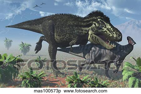 Tyrannosaurus Rex hunting a lone Parasaurolophus duckbill dinosaur. View Large Illustration Stock Illustration - Tyrannosaurus Rex hunting a lone Parasaurolophus duckbill dinosaur.. Fotosearch