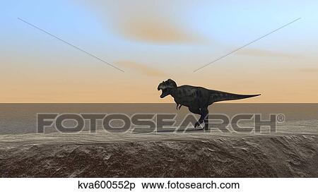 Tyrannosaurus Rex hunting along the shoreline. View Large Illustration Stock Illustration - Tyrannosaurus Rex hunting along the shoreline.. Fotosearch