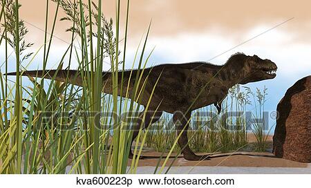 Tyrannosaurus Rex hunting for its next meal. View Large Illustration Stock Illustration - Tyrannosaurus Rex hunting for its next meal.. Fotosearch