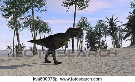 Stock Illustration - Tyrannosaurus Rex hunting for its next meal.. Fotosearch