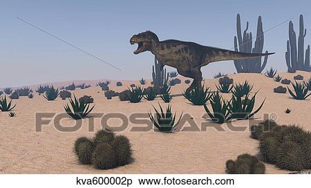 Tyrannosaurus Rex hunting in a desert environment. View Large Illustration Stock Illustration - Tyrannosaurus Rex hunting in a desert environment.. Fotosearch