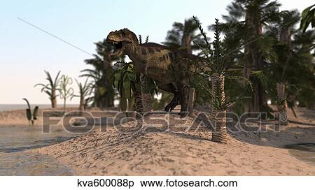 Tyrannosaurus Rex hunting in a desert environment. View Large Illustration Stock Illustration - Tyrannosaurus Rex hunting in a desert environment.. Fotosearch