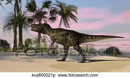 Tyrannosaurus Rex hunting in a tropical environment. View Large Illustration Stock Illustration - Tyrannosaurus Rex hunting in a tropical environment.. Fotosearch