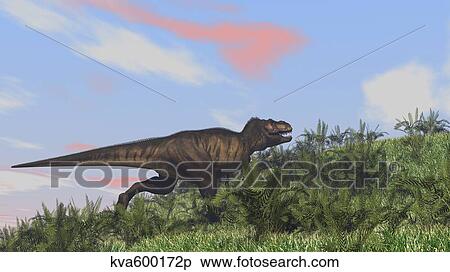 Tyrannosaurus Rex hunting in an open field. View Large Illustration Stock Illustration - Tyrannosaurus Rex hunting in an open field.. Fotosearch