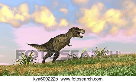 Tyrannosaurus Rex hunting in an open field. View Large Illustration Stock Illustration - Tyrannosaurus Rex hunting in an open field.. Fotosearch