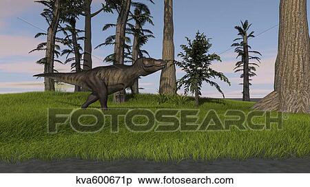 Tyrannosaurus Rex in a grassy field. View Large Illustration Stock Illustration - Tyrannosaurus Rex in a grassy field.. Fotosearch