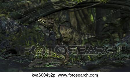 Tyrannosaurus Rex in a prehistoric forest. View Large Illustration Stock Illustration - Tyrannosaurus Rex in a prehistoric forest.. Fotosearch