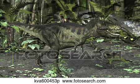 Tyrannosaurus Rex in prehistoric woodlands. View Large Illustration Stock Illustration - Tyrannosaurus Rex in prehistoric woodlands.. Fotosearch