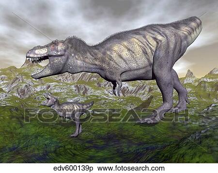 Tyrannosaurus rex mother and offspring. View Large Illustration Stock Illustration - Tyrannosaurus rex mother and offspring.. Fotosearch