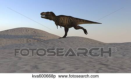Tyrannosaurus Rex running across a desert landscape. View Large Illustration Stock Illustration - Tyrannosaurus Rex running across a desert landscape.. Fotosearch