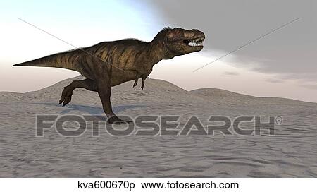 Tyrannosaurus Rex running across a desert landscape. View Large Illustration Stock Illustration - Tyrannosaurus Rex running across a desert landscape.. Fotosearch
