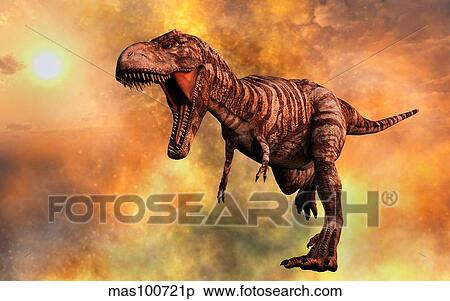 Tyrannosaurus Rex running from a deadly fire storm. View Large Illustration Stock Illustration - Tyrannosaurus Rex running from a deadly fire storm.. Fotosearch