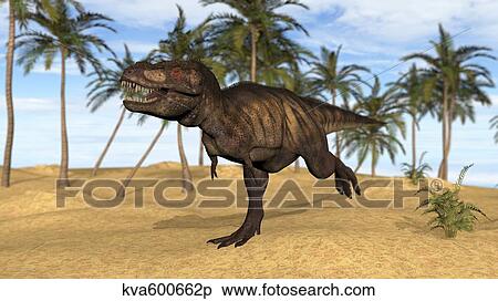 Tyrannosaurus Rex running in a prehistoric environment. View Large Illustration Stock Illustration - Tyrannosaurus Rex running in a prehistoric environment.. Fotosearch