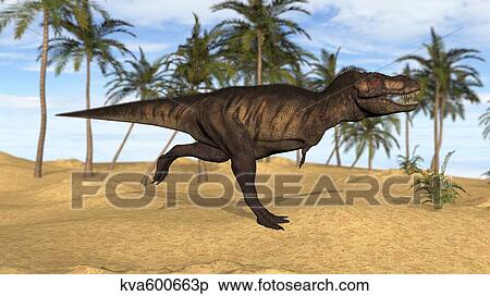 Tyrannosaurus Rex running in a prehistoric environment. View Large Illustration Stock Illustration - Tyrannosaurus Rex running in a prehistoric environment.. Fotosearch