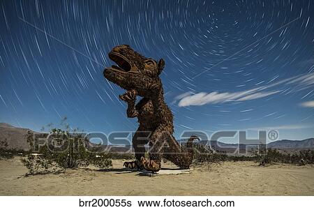Tyrannosaurus rex sculpture against a backdrop of star trails, California. View Large Photo Image Stock Photograph - Tyrannosaurus rex sculpture against a backdrop of star trails, California.. Fotosearch