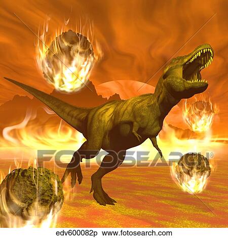 Tyrannosaurus Rex struggles to escape from a meteorite crash. View Large Illustration Stock Illustration - Tyrannosaurus Rex struggles to escape from a meteorite crash.. Fotosearch