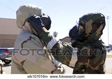 Picture - U. S. Air Force Airmen wearing mission oriented protective posture gear.. Fotosearch