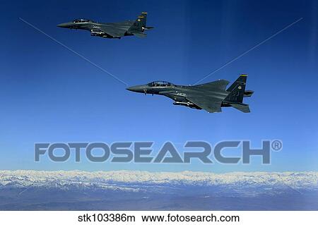 U. S. Air Force F-15E Strike Eagles approach a mission objective in eastern Afghanistan. View Large Photo Image Picture - U. S. Air Force F-15E Strike Eagles approach a mission objective in eastern Afghanistan.. Fotosearch