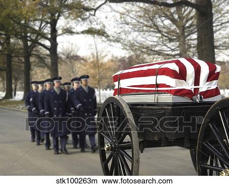 Picture - U. S. Air Force Honor Guardsmen lead the caisson carrying the remains of two airmen.. Fotosearch
