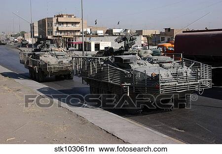 U. S. Army soldiers patrolling in Stryker armored wheeled vehicles as part of Operation Block Party. View Large Photo Image Picture - U. S. Army soldiers patrolling in Stryker armored wheeled vehicles as part of Operation Block Party.. Fotosearch