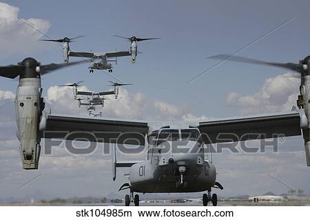 U. S. Marine Corps MV-22 Osprey tiltrotor aircraft prepare for landing. View Large Photo Image Picture - U. S. Marine Corps MV-22 Osprey tiltrotor aircraft prepare for landing.. Fotosearch