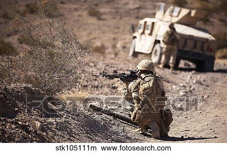 U. S. Marine scans his area while on patrol. View Large Photo Image Picture - U. S. Marine scans his area while on patrol.. Fotosearch