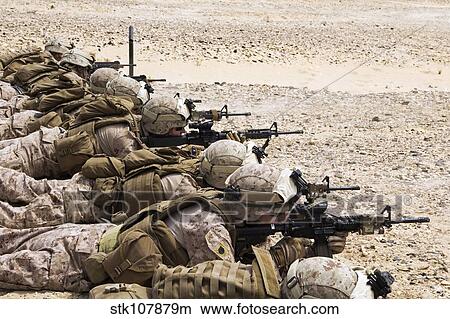 Picture - U. S. Marines conduct a battlesight zero their rifles in Al Galail, Qatar.. Fotosearch