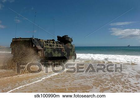 U. S. Marines drive an amphibious assault vehicle ashore. View Large Photo Image Picture - U. S. Marines drive an amphibious assault vehicle ashore.. Fotosearch