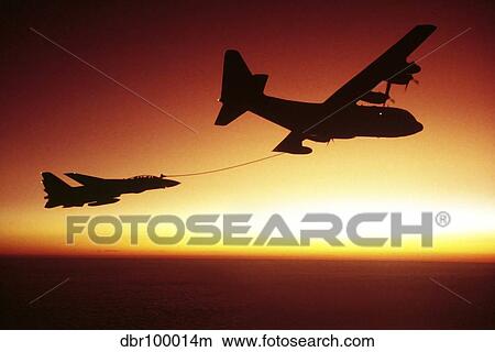 Picture - U. S. Navy F-14A Tomcat aerial refueling from a KC-130 Hercules.. Fotosearch