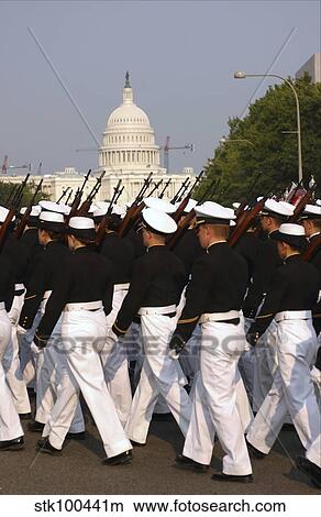 U. S. Navy Midshipman from the U. S. Naval Academy march down Constitution Boulevard. View Large Photo Image Picture - U. S. Navy Midshipman from the U. S. Naval Academy march down Constitution Boulevard.. Fotosearch