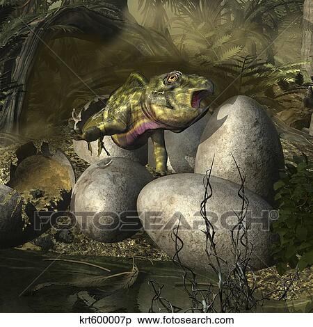 Udanoceratops hatching out of an egg. View Large Illustration Stock Illustration - Udanoceratops hatching out of an egg.. Fotosearch