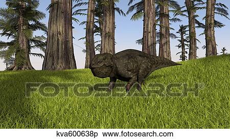 Stock Illustration - Udanoceratops walking across a grassy field.. Fotosearch