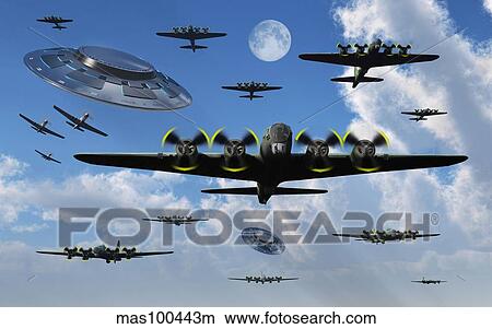 UFO sightings by aircrews during World War II. View Large Illustration Stock Illustration - UFO sightings by aircrews during World War II.. Fotosearch