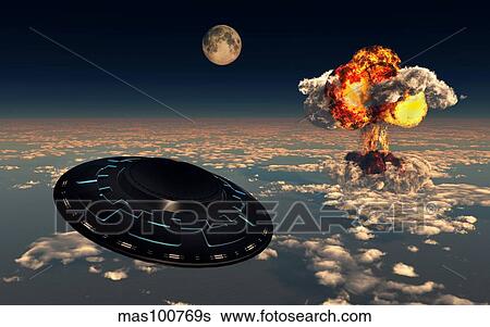 UFO sightings increased since the exploding of the first atomic bomb. View Large Illustration Stock Illustration - UFO sightings increased since the exploding of the first atomic bomb.. Fotosearch
