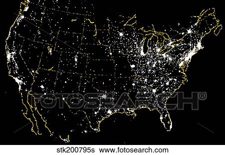 United States at night showing city lights. View Large Photo Image Stock Photograph - United States at night showing city lights.. Fotosearch