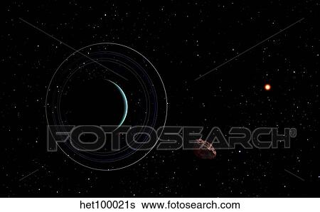 Uranus and most of its nine major rings along with the distant Sun and an inner satellite. View Large Illustration Stock Illustration - Uranus and most of its nine major rings along with the distant Sun and an inner satellite.. Fotosearch
