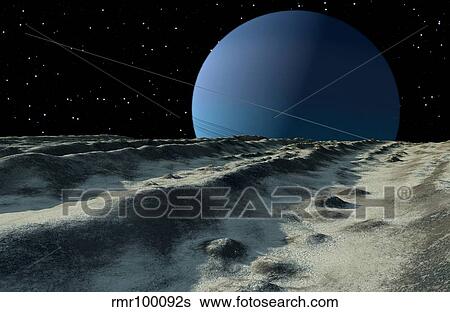 Stock Illustration - Uranus' moon Miranda is covered with meandering cracks and grooves.. Fotosearch