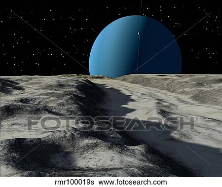 Stock Illustration - Uranus seen from the surface of its moon, Ariel.. Fotosearch