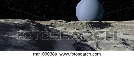 Uranus seen from the surface of its moon, Ariel. View Large Illustration Stock Illustration - Uranus seen from the surface of its moon, Ariel.. Fotosearch