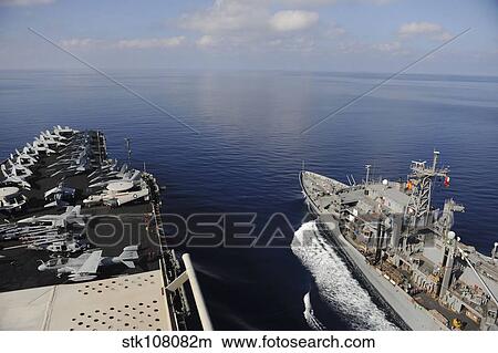 Picture - USNS Rainier transits next to USS Nimitz.. Fotosearch