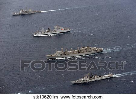 Picture - USS Bunker Hill, INS Shakti, USNS Bridge and INS Ranvir transit in formation.. Fotosearch