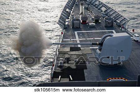 USS Cape St. George fires its MK-45 lightweight 5-inch gun. View Large Photo Image Picture - USS Cape St. George fires its MK-45 lightweight 5-inch gun.. Fotosearch