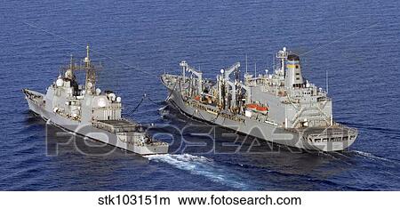 Picture - USS Gettysburg conducting an underway replenishment with the oiler USNS Walter S. Diehl. Fotosearch