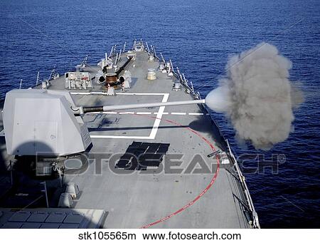 USS Halsey fires its MK-45 5-inch/54-caliber lightweight gun. View Large Photo Image Picture - USS Halsey fires its MK-45 5-inch/54-caliber lightweight gun.. Fotosearch