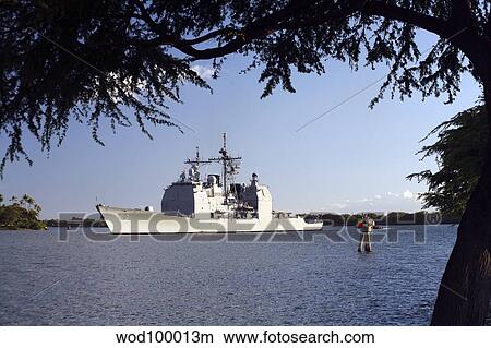 USS Mobile Bay transits into Pearl Harbor channel. View Large Photo Image Picture - USS Mobile Bay transits into Pearl Harbor channel.. Fotosearch