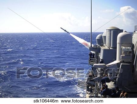USS Princeton launches a harpoon missile for a sink exercise. View Large Photo Image Picture - USS Princeton launches a harpoon missile for a sink exercise.. Fotosearch